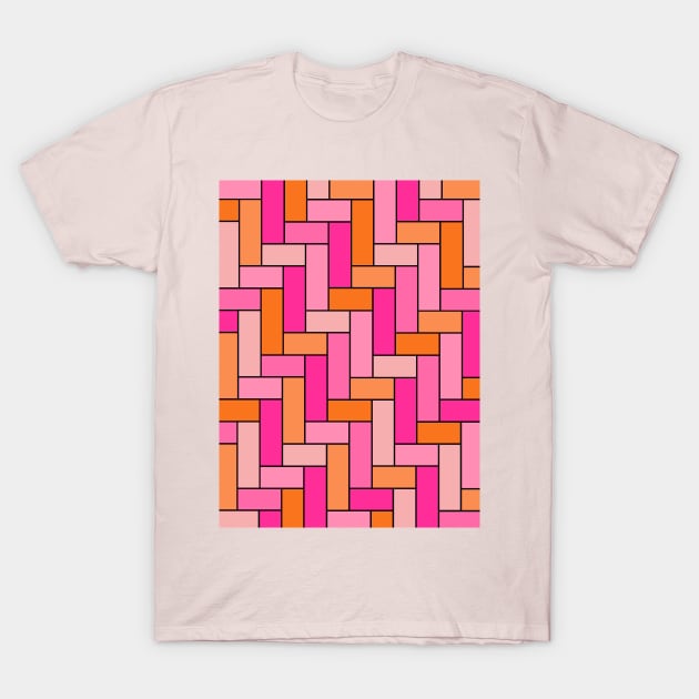 Geometric Tiles in Pink and Orange T-Shirt by OneThreeSix